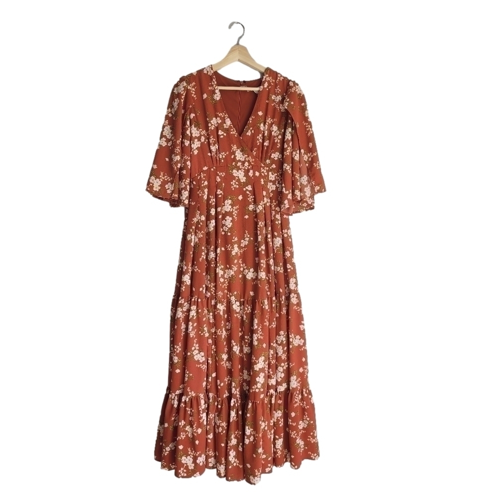 California Moonrise maxi dress xs red floral Boho Hippie Tiered
